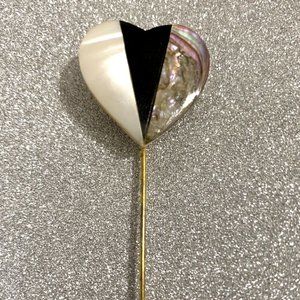 Vintage Miriam Haskell Multi-Stone Heart Stick Pin Mother of Pearl Onyx Abalone